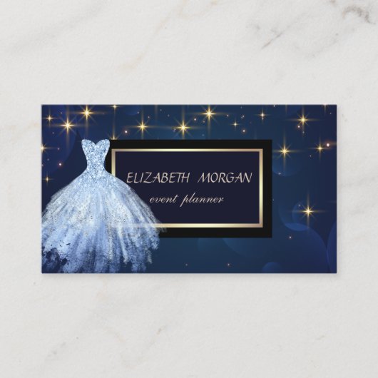 Elegant Modern Glamorouse Stars Blue Dress Visitekaartje (Voorkant)