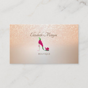 Elegant Modern, Glitter Bokeh ,Bloemrijke Hoge Hak Visitekaartje