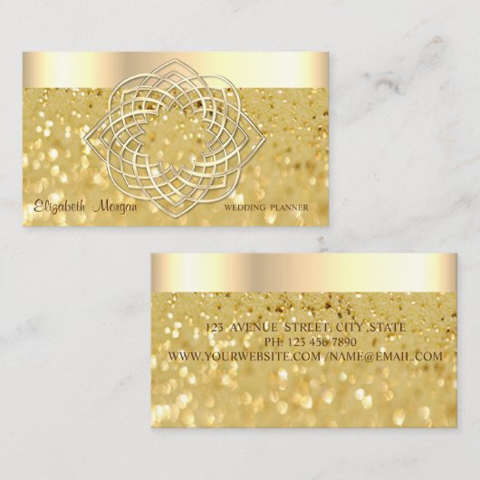 Elegant Modern, Glitter Bokeh, Faux Gold Border Visitekaartje (Voorkant / Achterkant)