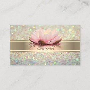 Elegant Modern Glitter Bokeh, Gold Stripe Lotus Visitekaartje
