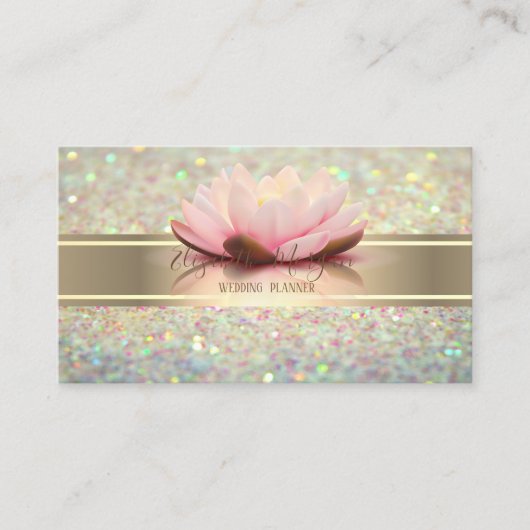 Elegant Modern Glitter Bokeh, Gold Stripe Lotus Visitekaartje (Voorkant)