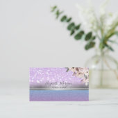 Elegant Modern Glitter Bokeh, Silver Stripe, Flowe Visitekaartje (Staand voorkant)