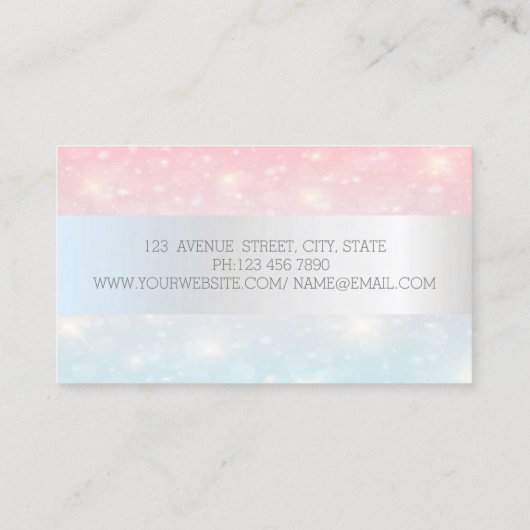 Elegant Modern Glitter Bokeh, Silver Stripe Visitekaartje (Achterkant)