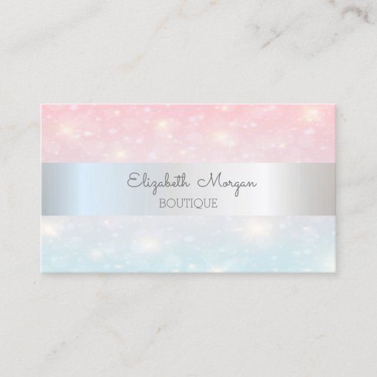 Elegant Modern Glitter Bokeh, Silver Stripe Visitekaartje (Voorkant)