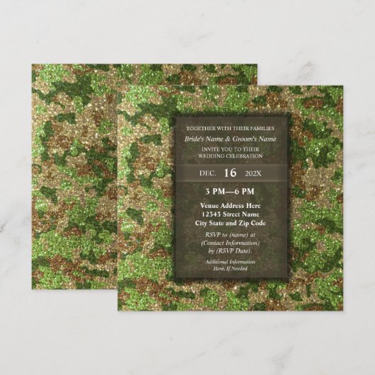Elegant Modern Glitter Camouflage Military Wedding Kaart (Voorkant / Achterkant)