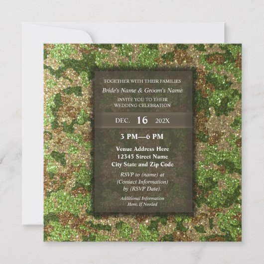 Elegant Modern Glitter Camouflage Military Wedding Kaart (Voorkant)
