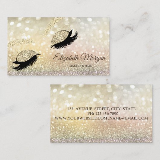Elegant Modern Glitter Faux Lashes Bokeh Visitekaartje (Voorkant / Achterkant)