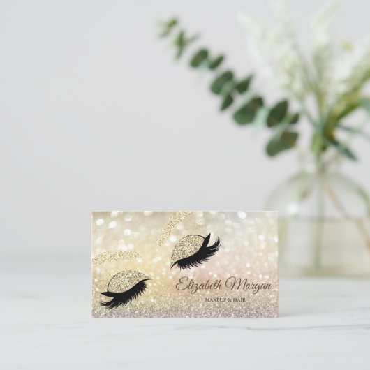 Elegant Modern Glitter Faux Lashes Bokeh Visitekaartje (Staand voorkant)
