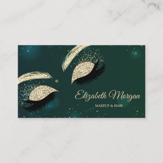 Elegant Modern Glitter Faux Lashes Green Visitekaartje (Voorkant)