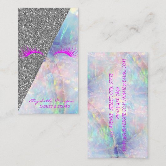 Elegant Modern Glitter, Faux Lashes Opal Visitekaartje (Voorkant / Achterkant)