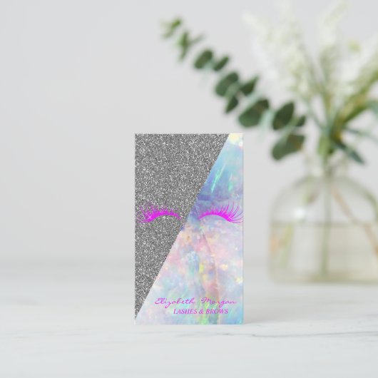 Elegant Modern Glitter, Faux Lashes Opal Visitekaartje (Staand voorkant)