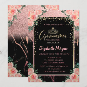 Elegant Modern Glitter Gold Tiara, marmer Flowers Kaart