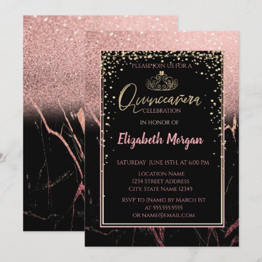 Elegant Modern Glitter Gold Tiara, marmer Kaart (Voorkant / Achterkant)