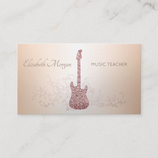 Elegant Modern, Glitter Guitar, Music Teacher Visitekaartje (Voorkant)