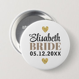 Elegant modern glitter Hearts Custom Bridal Party Ronde Button 7,6 Cm