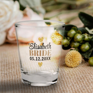Elegant modern glitter Hearts Custom Bridal Party Shot Glas