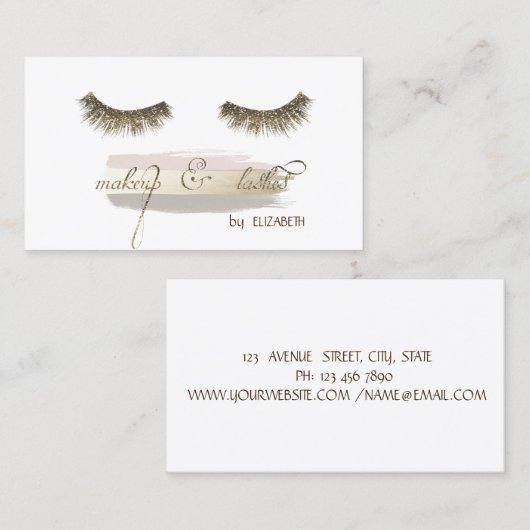 Elegant Modern, Glitter Lashes, Penseelstreek Visitekaartje (Voorkant / Achterkant)