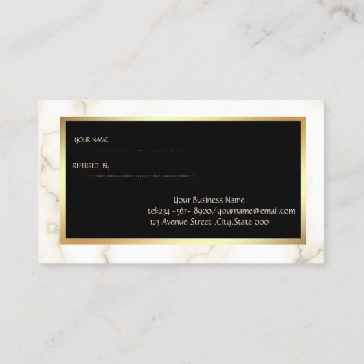 Elegant Modern Glitter Lijst, Marble Reference Kaa Aanbevelingskaartje (Achterkant)