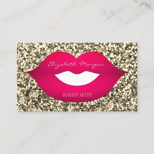 Elegant Modern Glitter, Lips, Makeup kunstenaar Visitekaartje (Voorkant)