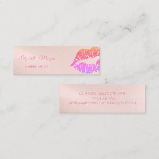Elegant Modern, Glitter Lips Mini Visitekaartje (Voorkant / Achterkant)
