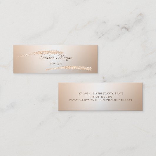 Elegant Modern, Glitter Roos Gold Bruske Stroke Mini Visitekaartje (Voorkant / Achterkant)