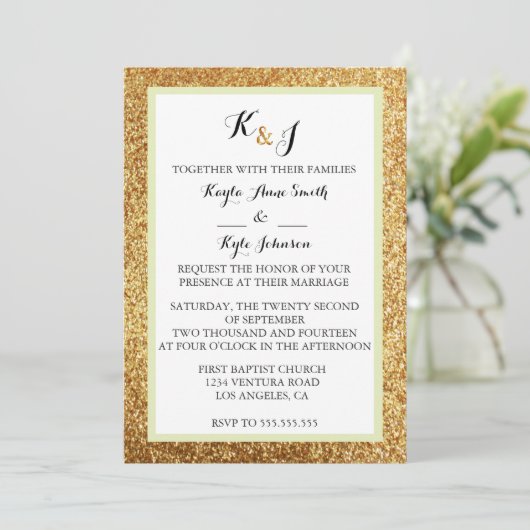 Elegant Modern Glitter Wedding Uitnodiging (Staand voorkant)