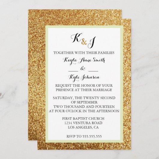 Elegant Modern Glitter Wedding Uitnodiging (Voorkant / Achterkant)
