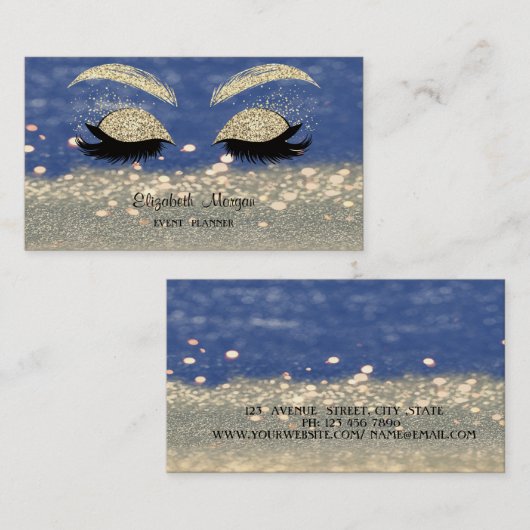 Elegant Modern Glittery Bokeh, Faux Lashes Visitekaartje (Voorkant / Achterkant)