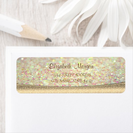 Elegant, Modern, Glittery, Bokeh, Gold Address Lab Etiket (Insitu)