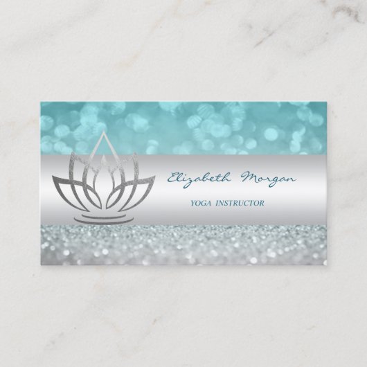 Elegant Modern Glittery Bokeh Silver Lotus Visitekaartje (Voorkant)