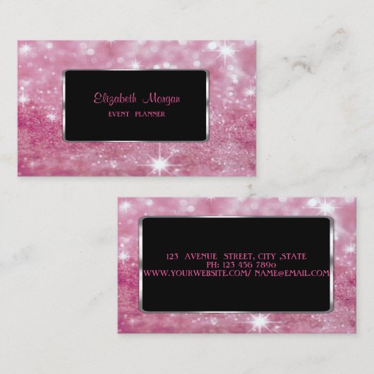 Elegant modern Glittery Bokeh, zwart Lijst Visitekaartje (Voorkant / Achterkant)