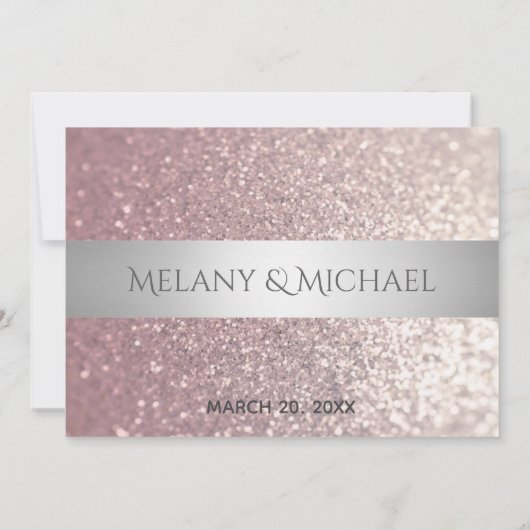 Elegant modern glittery Silver stripe RSPV Kaart (Achterkant)