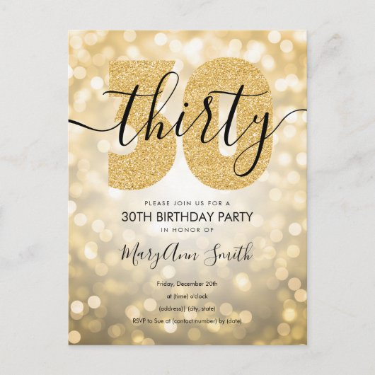 Elegant modern Gold 30e verjaardag uitnodiging (Voorkant)