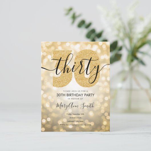 Elegant modern Gold 30e verjaardag uitnodiging (Staand voorkant)