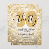 Elegant modern Gold 30th Birthday Party Invite (Voorkant / Achterkant)