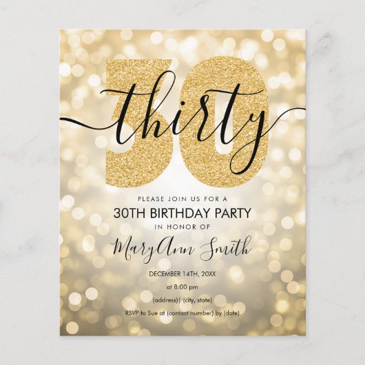 Elegant modern Gold 30th Birthday Party Invite Flyer (Voorkant)