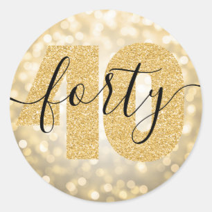 Elegant Modern Gold 40e verjaardag Glitter Ronde Sticker