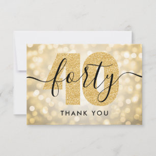 Elegant modern Gold 40e verjaardag Hartelijk dank Bedankkaart