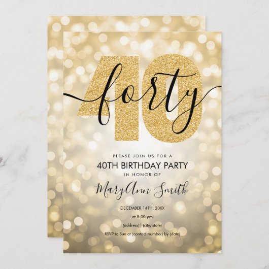 Elegant modern Gold 40e verjaardag Kaart (Voorkant / Achterkant)