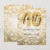 Elegant modern Gold 40e verjaardag uitnodiging (Voorkant / Achterkant)