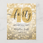 Elegant modern Gold 40th Birthday Party Invite (Voorkant)