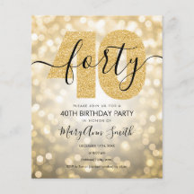 Elegant modern Gold 40th Birthday Party Invite