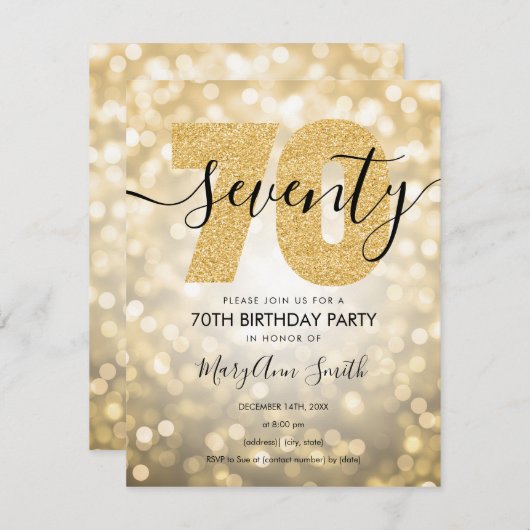 Elegant modern Gold 70e verjaardag Kaart (Voorkant / Achterkant)
