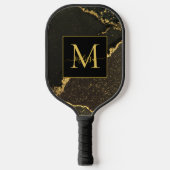 Elegant Modern Gold and Black Marbled Monogram Pickleball Paddle (Voorkant)