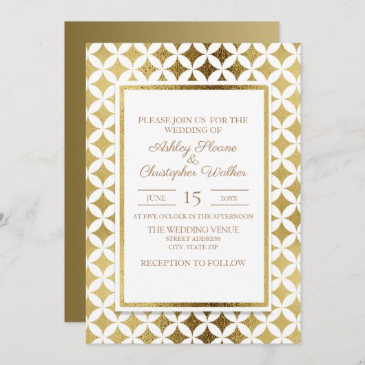 Elegant Modern Gold and White Wedding Invitation Kaart (Voorkant / Achterkant)