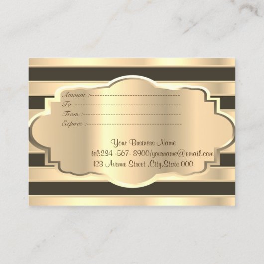 Elegant Modern Gold Black Stripes, Gold Lijst Kortingskaartje (Achterkant)
