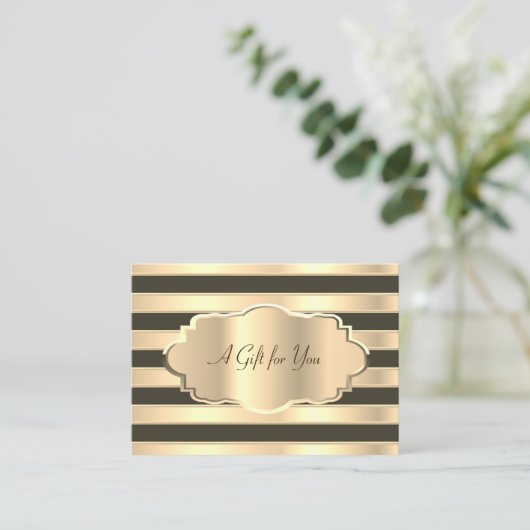 Elegant Modern Gold Black Stripes, Gold Lijst Kortingskaartje (Staand voorkant)