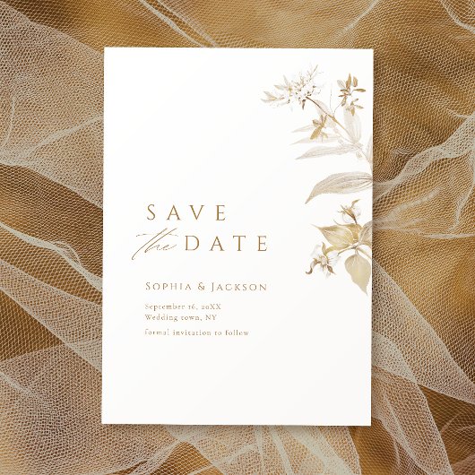 Elegant modern Gold Botanical Floral bewaar de dat Save The Date