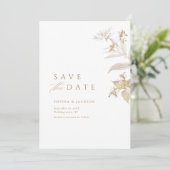 Elegant modern Gold Botanical Floral bewaar de dat Save The Date (Staand voorkant)