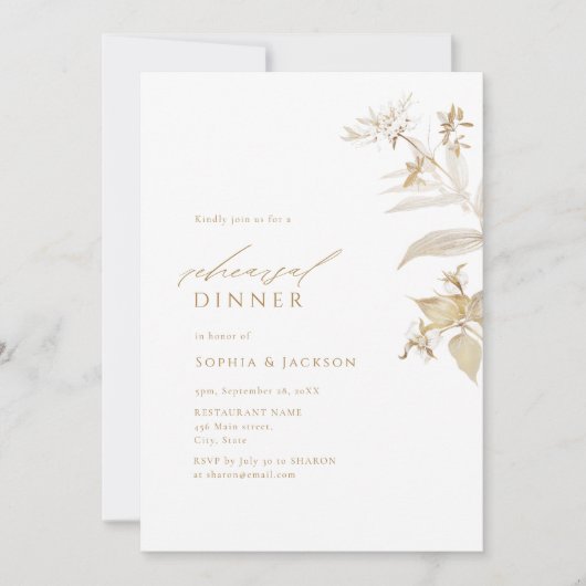 Elegant modern Gold Botanical Rehearings Dinner Kaart (Voorkant)